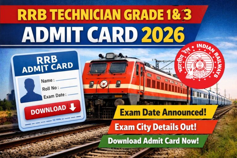 RRB Technician Grade 1 & 3 Admit Card 2026: Check Exam Date, Exam City Out & Admit Card Download RRB TECH ADMIT CARD