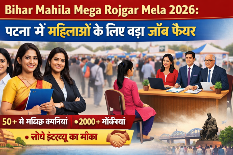 Bihar Mahila Mega Rojgar Mela 2026: पटना में महिलाओं के लिए बड़ा जॉब फेयर, 50 से अधिक कंपनियां देंगी 2000+ नौकरियां, सीधे इंटरव्यू का मौका Bihar Mahila Mega Rojgar Mela 2026